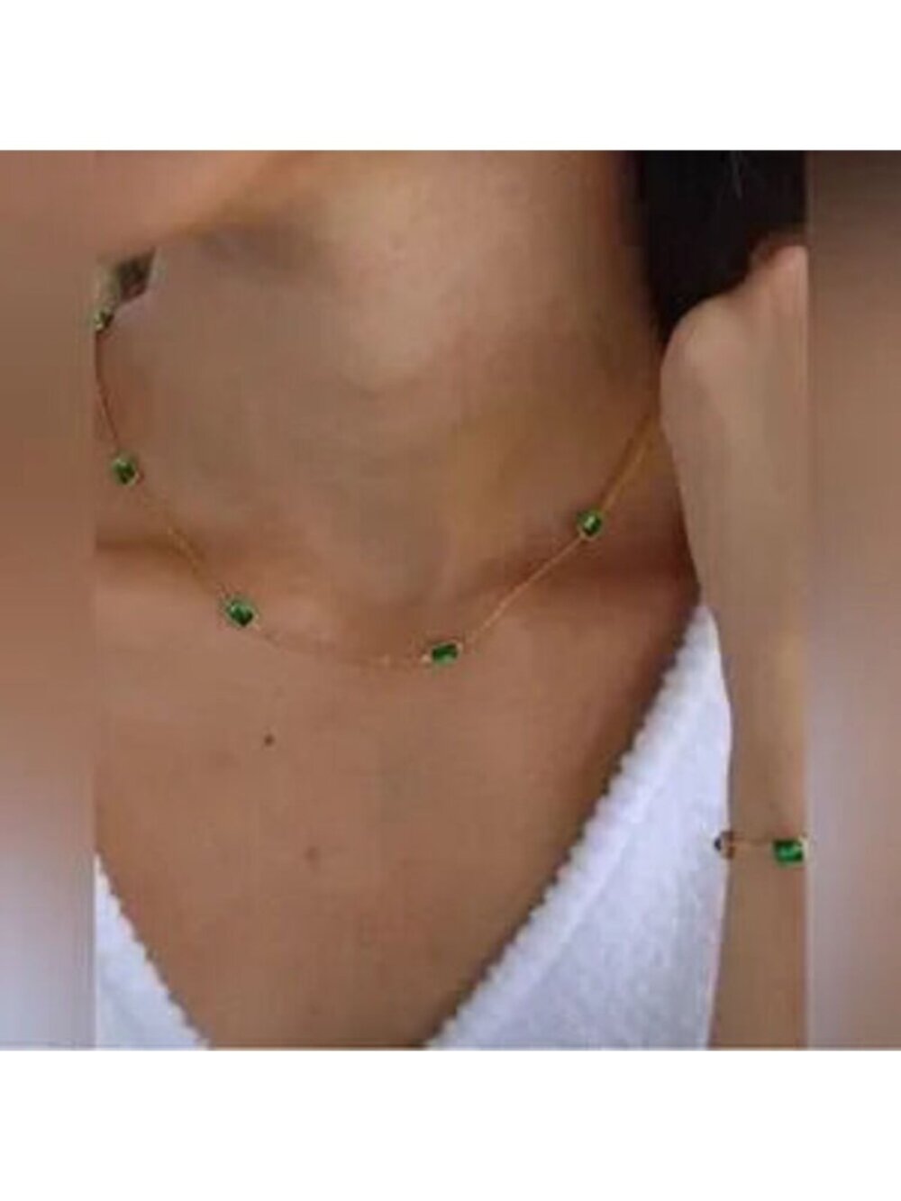 Gold Stainless Steel Emerald CZ Necklace Dainty